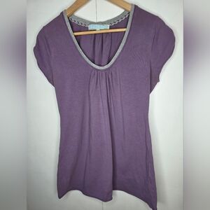 Lilac Cotton Top With Grey Trim And Ruching Lg.
